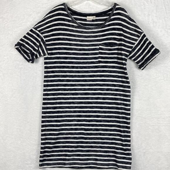Roxy Womens S Get Together Black White Striped Preppy Nautical Beach Mini Dress - Picture 2 of 8
